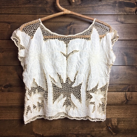 Surya Tops - Surya white mesh embroidered palm tree top